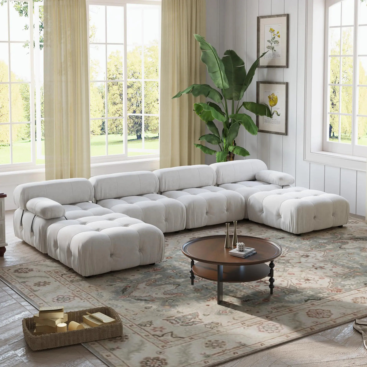 Living Room Furniture Mario Bellini Modern Nordic L Shape 3 4 5 6 7 Seater White Velvet Modular Sectional Sofa Couch Set