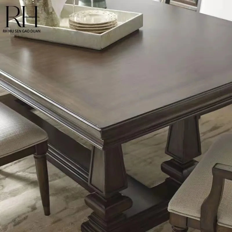 Solid Wood Dining Table Mild Luxury Retro  Log Home Living Room
