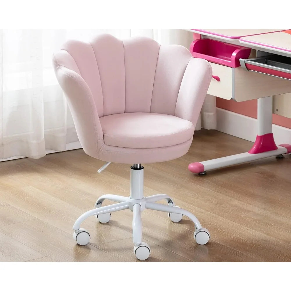Cute Kids Desk Chair,Velvet Bedroom Chair Adjustable Child Computer Chair Swivel Shell Vanity Chairs for Girls Bedroom/Study Ro