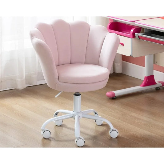 Cute Kids Desk Chair,Velvet Bedroom Chair Adjustable Child Computer Chair Swivel Shell Vanity Chairs for Girls Bedroom/Study Ro