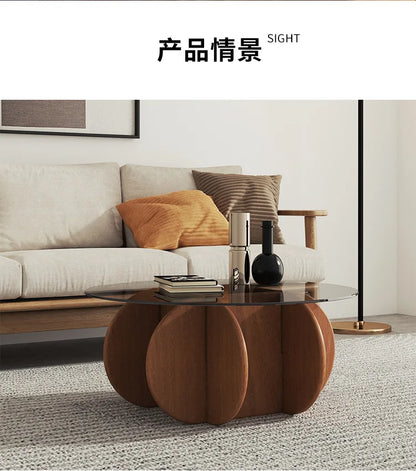 Table basse ronde en bois massif, design moderne et simple, en verre de luxe léger, pour appartement, salon