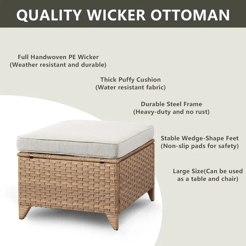 5-Piece Outdoor Rattan Conversation Set with 2 Rotating Rocking Chairs, 2 Foot Pads, and a Side Table