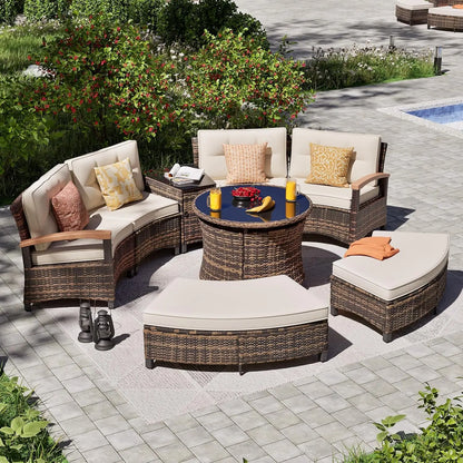 Half Moon Rattan Patio Conversation Set, Multi-Piece Outdoor Furniture