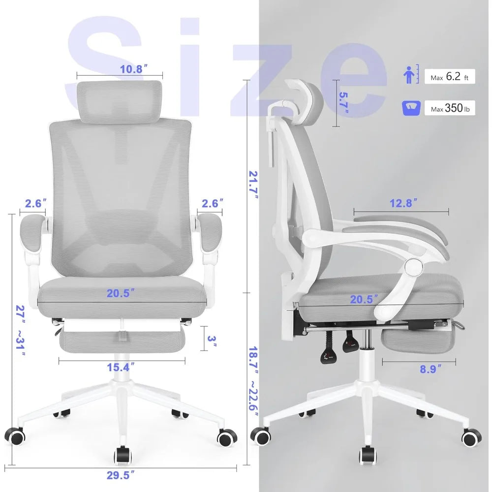 "ergonomic office chair with built-in footrest and adjustable lumbar support for high-back comfort"