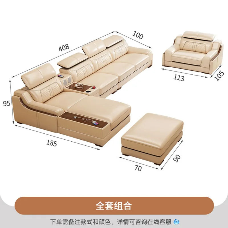 Nordic light luxury leather sofa size apartment living room simple corner princess L-shaped combination sofa