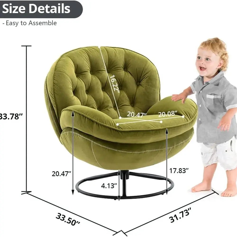 Velvet Swivel Accent Chair with Ottoman Set, Modern Lounge Chair with Metal Base Frame & Footrest, Comfy Single Leisure Sofa Cha