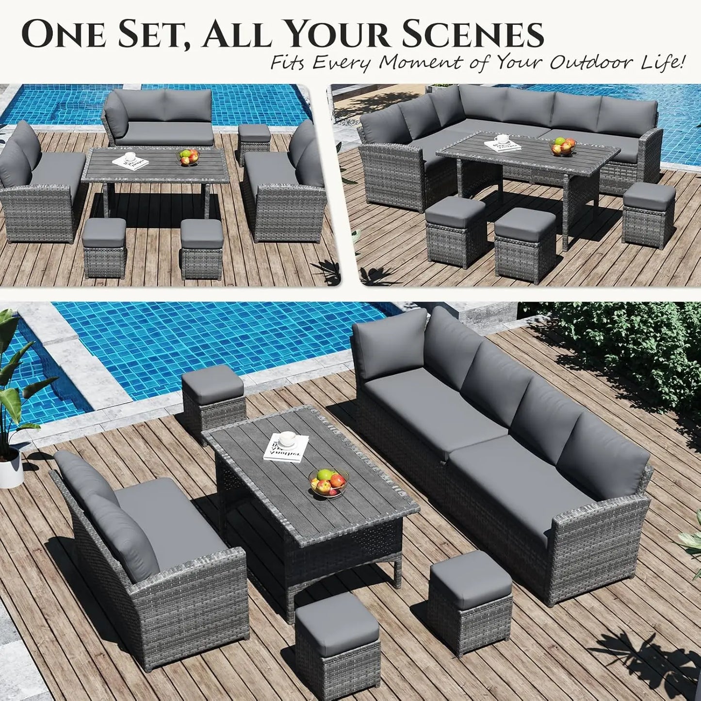 7 Pieces Patio Furniture Set with Waterproof Cover, Outdoor Sectional Sofa Conversation Set, All Weather Wicker, Customized