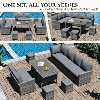 7 Pieces Patio Furniture Set with Waterproof Cover, Outdoor Sectional Sofa Conversation Set, All Weather Wicker, Customized