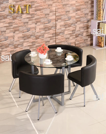 Modern Dining Table and Chair Set Modern Restaurant Home Dining Room Dinning Table Glass Top Round Dining Table Set