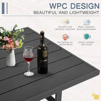 PatioLix Outdoor Patio Furniture Set: 30-Inch Fire Pit Table, Sectional Sofa, Dining Table & Chairs with Ottoman, Light Gray Cushions