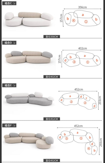 Design special-shaped pebble sofa, stone fabric color matching module wabi-sabi wind living room