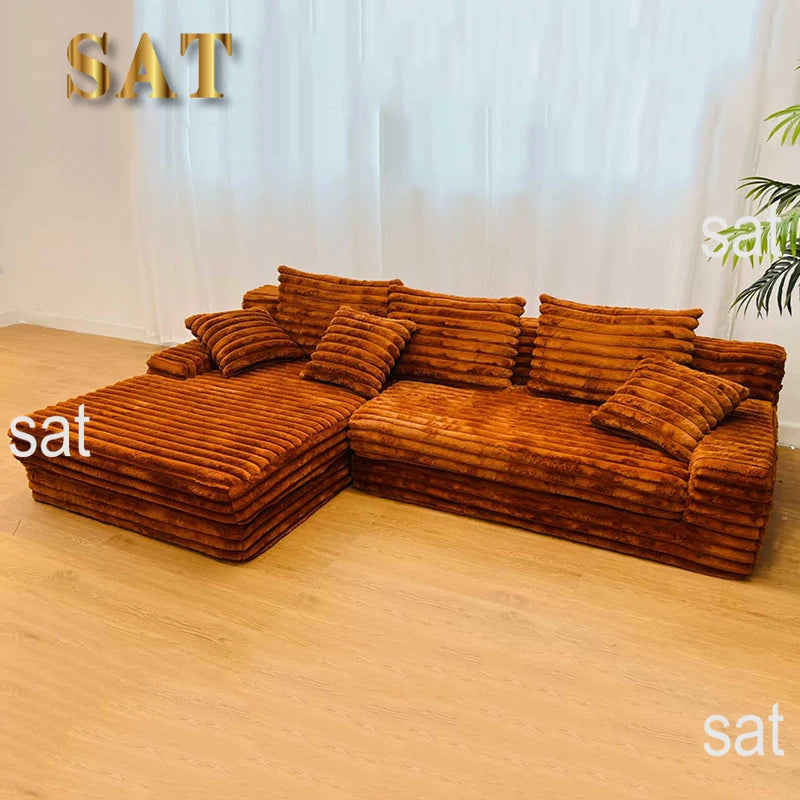 Thick Striped Corduroy Fabric Modern Modular Sectional Sofa Couch Set for Home Living Room Apartment Hotel
