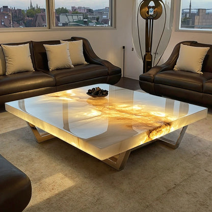 Square modern high-end coffee table expandable luminous jade natural marble living room home furniture