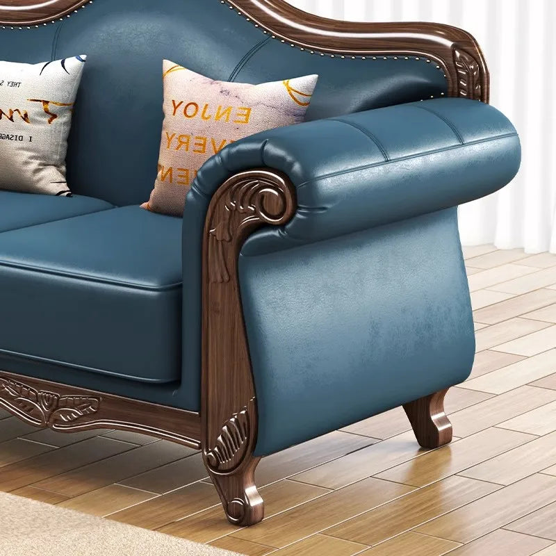 Customizable American Country Vintage Log Leather Sofa