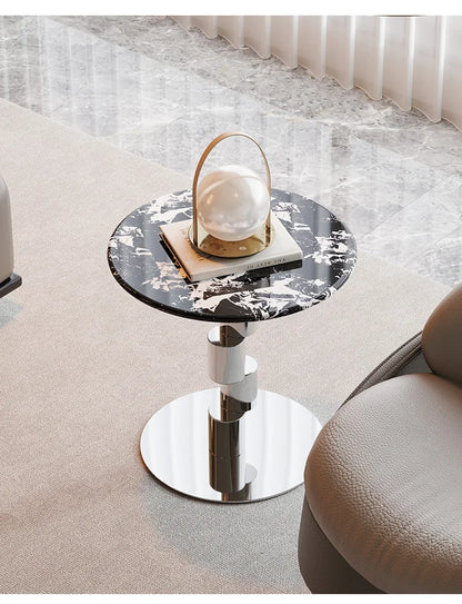 Medieval-Style Napoleon Marble Coffee Table, Designer Model for Home Use, Stainless Steel Corner Table for Living Room, Light Luxury Side Table for Bedroom