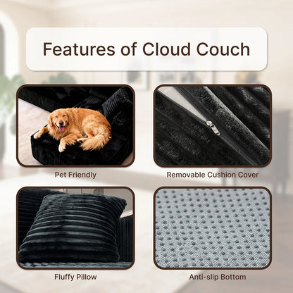 105" Boneless Cloud Couch for Living Room, Modular Sectional Sofa with Chaise, 4-Seater L-Shaped Sofa with Corduroy Fabric, No A