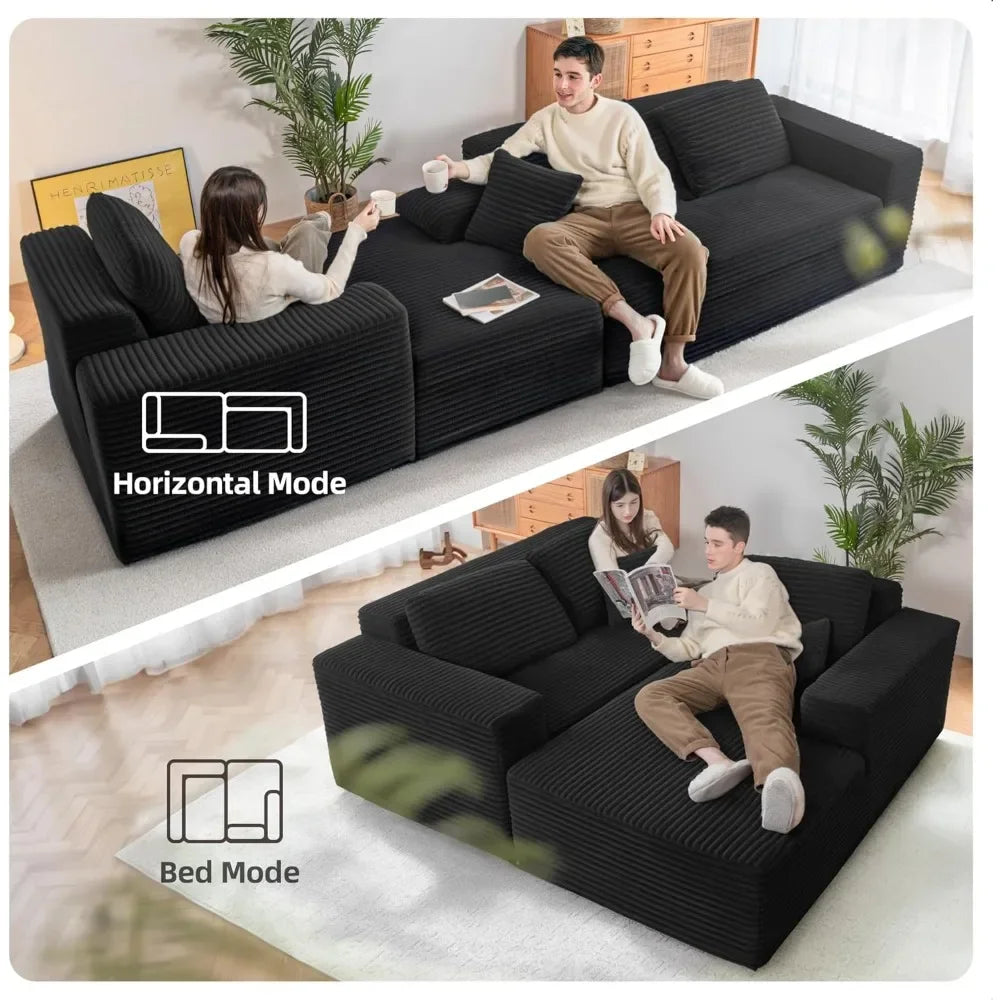 110" Boneless Couch, Cloud Couch Sectional, L-Shape Corduroy Modular Sectional Sofa Deep Seat, Upholstered Couches for Living