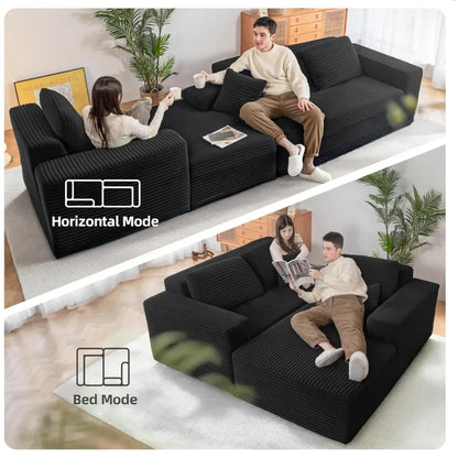 110" Boneless Couch, Cloud Couch Sectional, L-Shape Corduroy Modular Sectional Sofa Deep Seat, Upholstered Couches for Living