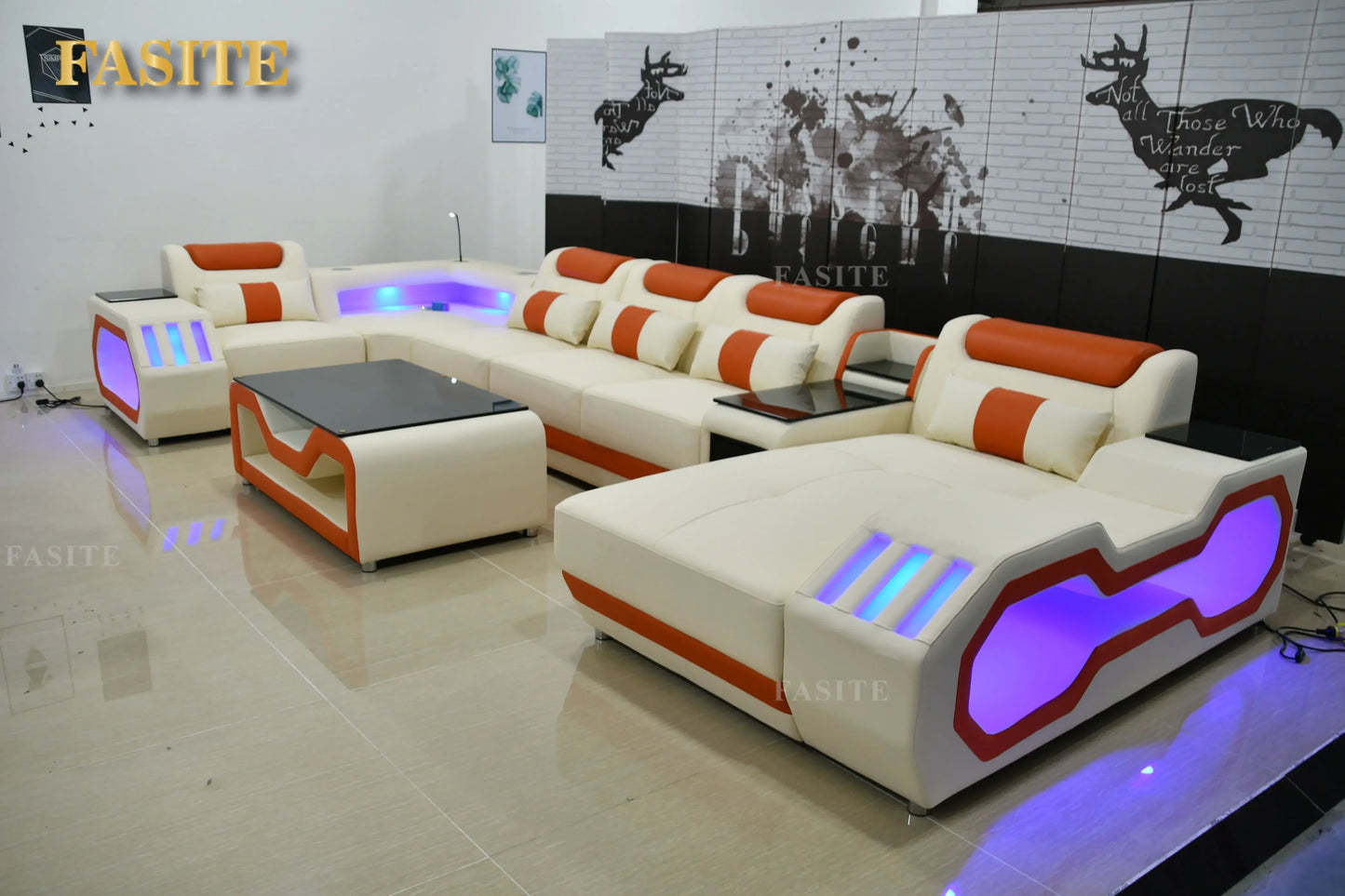 Modern Living Room Sofa Set Genuine Leather Sofas with USB Music Speaker