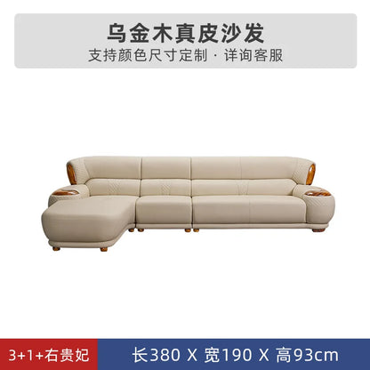New Chinese Ebony Leather Sofa High-end Villa Large Flat Floor Living Room Leather Art Solid Wood Princess Corner 23 Combination