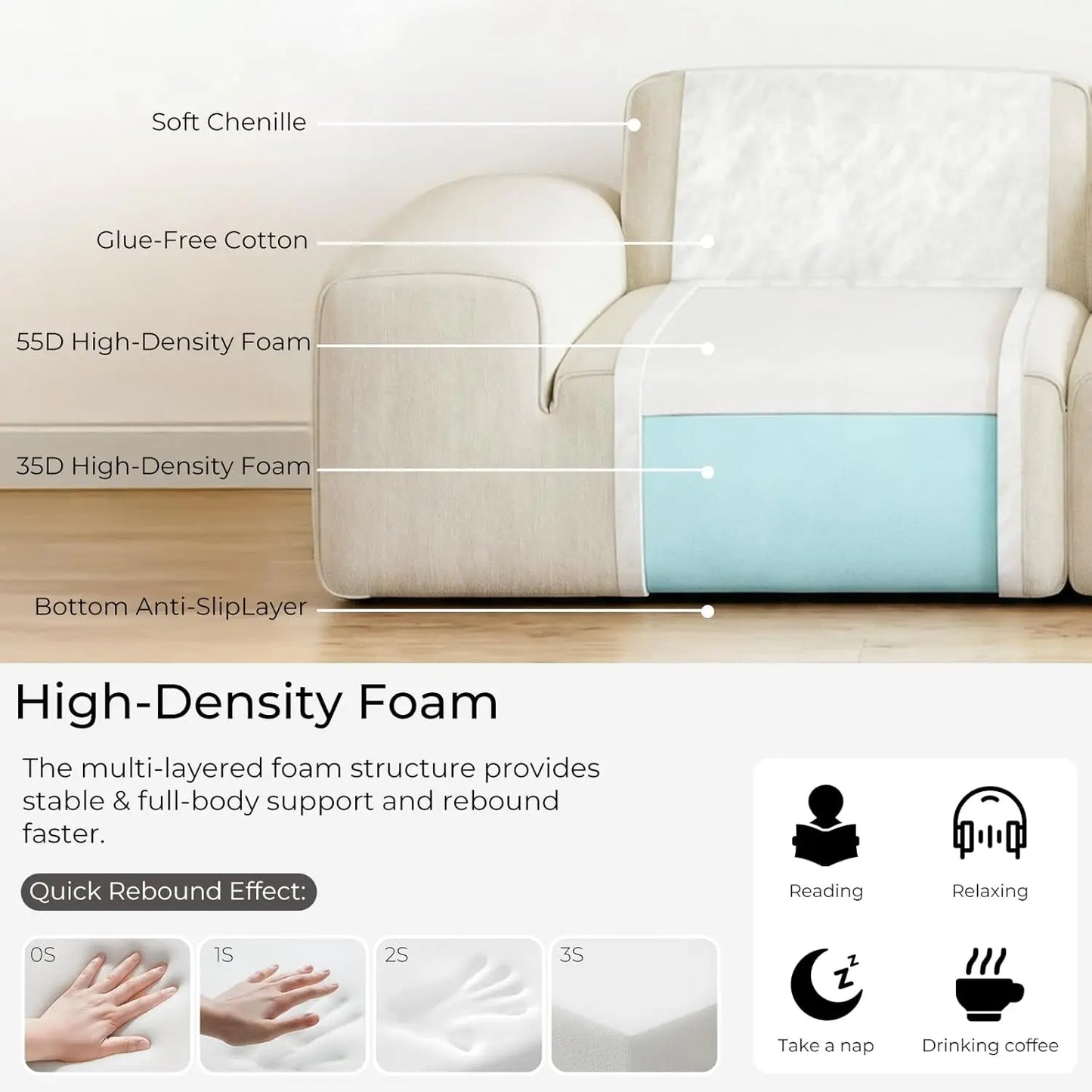 110" L Shaped Modular Cloud Couch Sectional – Boneless 3-Seater Sofa with Ottoman for Living Room Bedroom and, Customized