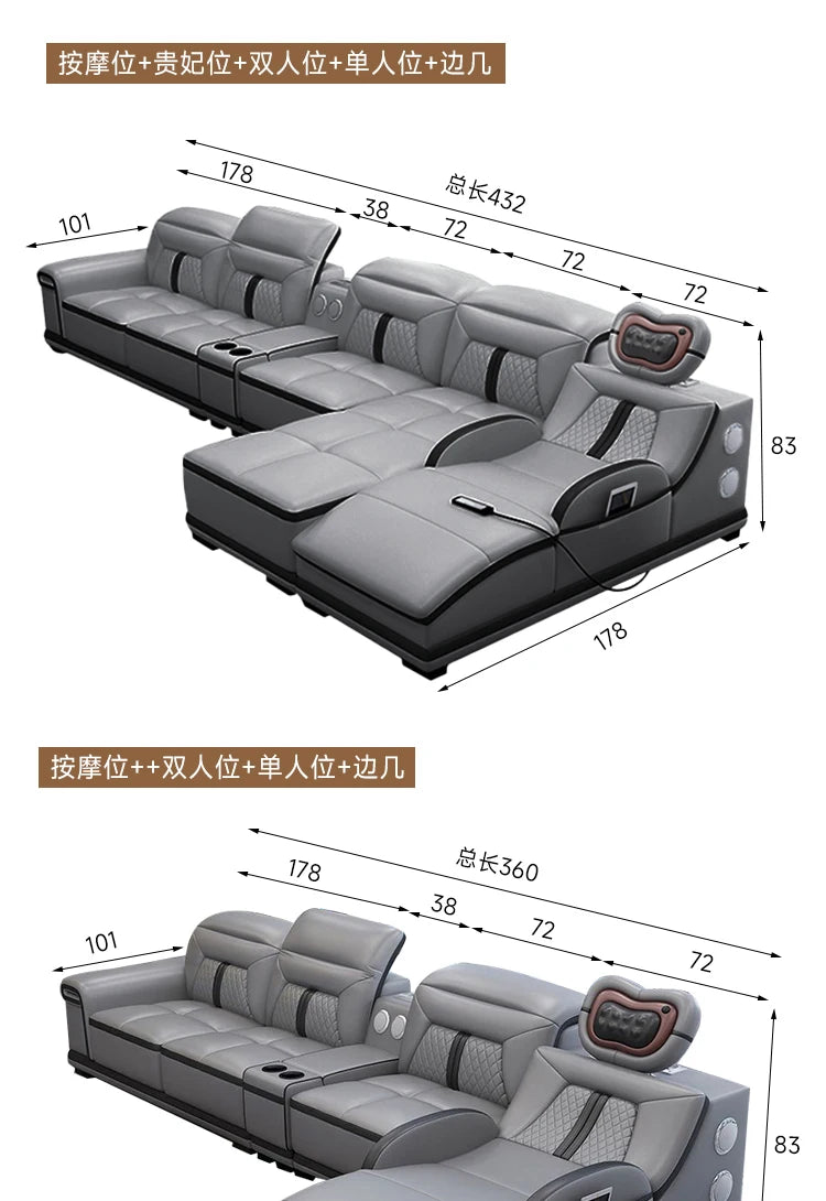 Massage combination living room leather sofa first layer cowhide small apartment sofa living room
