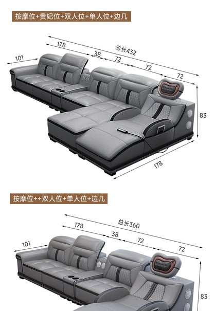 Massage combination living room leather sofa first layer cowhide small apartment sofa living room