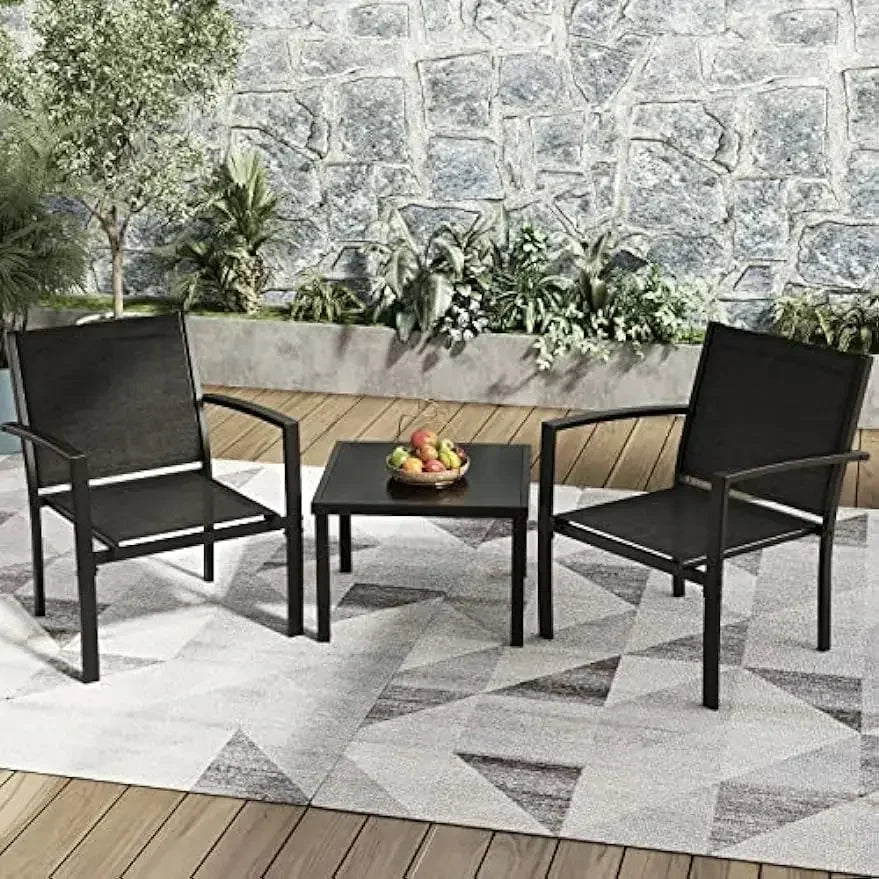 A Patio Furniture Set Outdoor Conversation Textilene Fabric Chairs for Lawn, Garden, Balcony, Poolside with A Glass Coffee Table