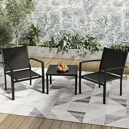 A Patio Furniture Set Outdoor Conversation Textilene Fabric Chairs for Lawn, Garden, Balcony, Poolside with A Glass Coffee Table