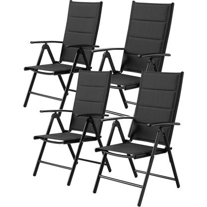 Aluminum Foldable Garden Chair, Lounge Backrest 7 Adjustable Settings, with Armrests, Weatherproof Outdoor Chairs Black,Gray