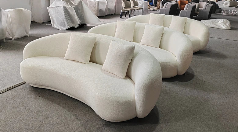&Modern Villa Living Room Single Three Person Sofa Set Household Beige Lamb Fabric Cashew Nut Arc Creative Sofa