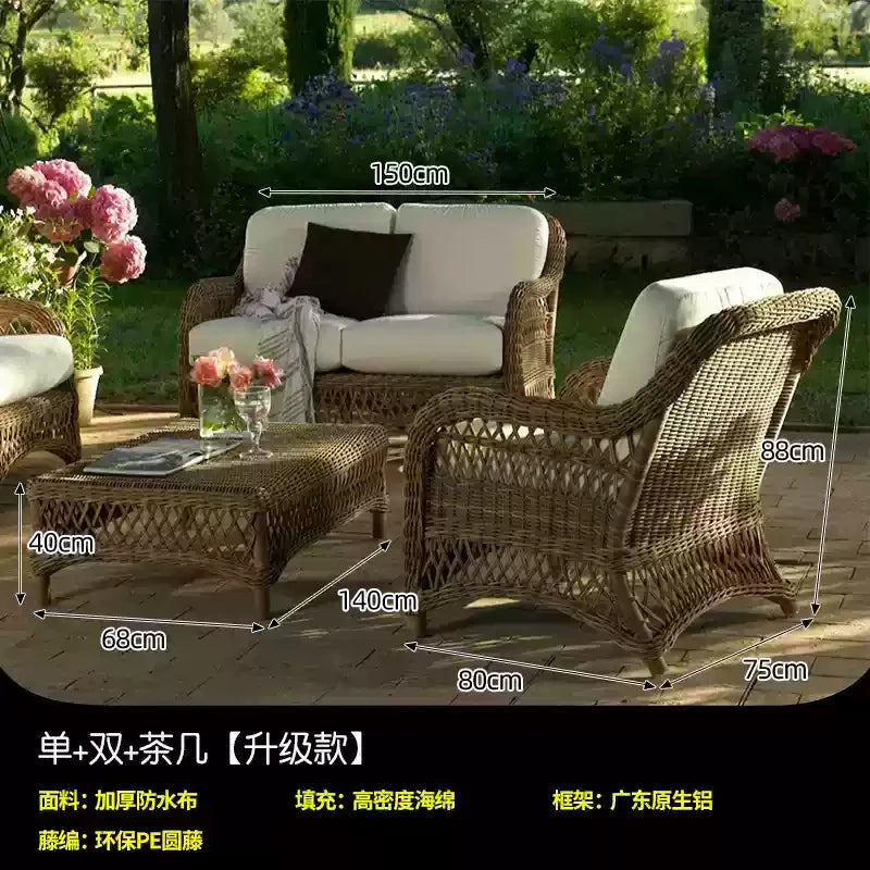 HXL outdoor sofa balcony rattan chair garden waterproof aluminum alloy outdoor terrace casual rattan sofa chair