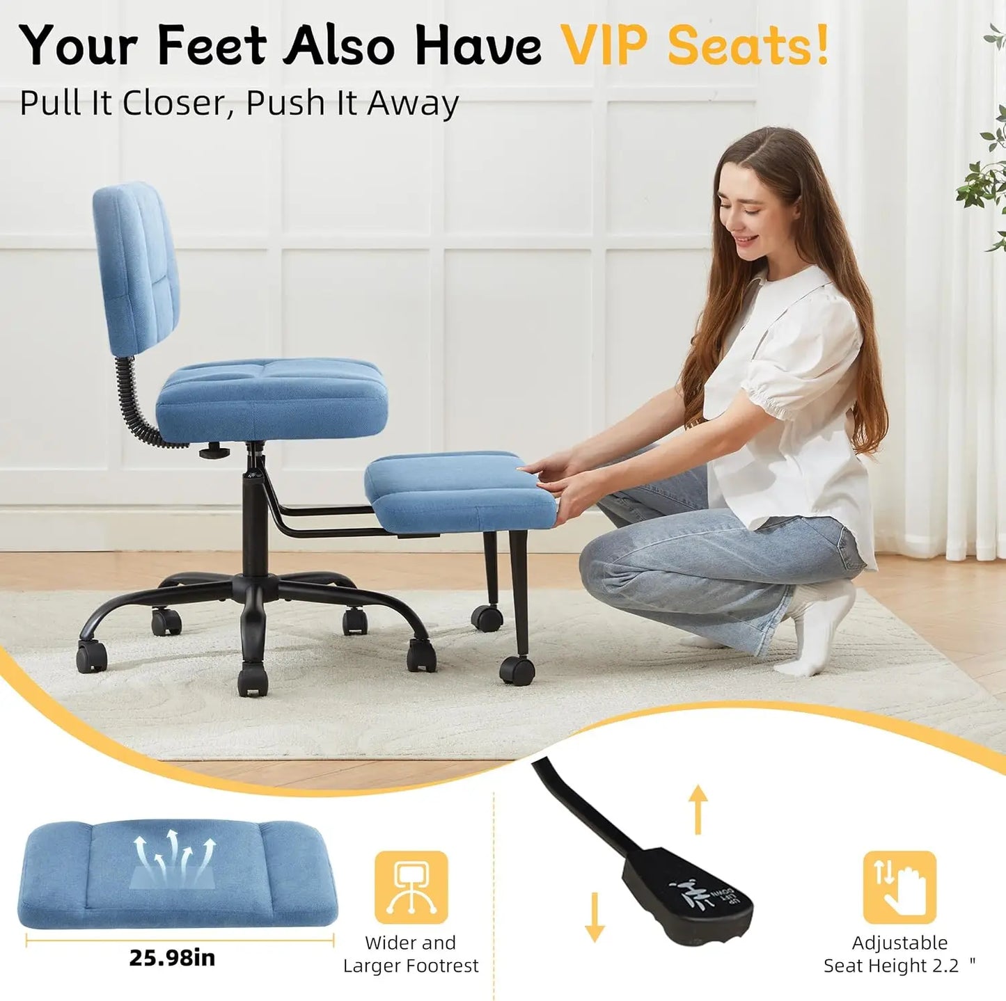 Cross Leg Chair - Meditation Chair with Wheels, ADHD Chair, Height Adjustable Seat, Adjustable Footstool