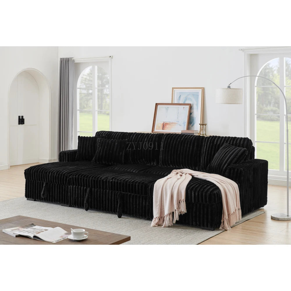 U-chair, 122-in-2 pull-out bed, living room with double storage sectional plush corduroy sofa
