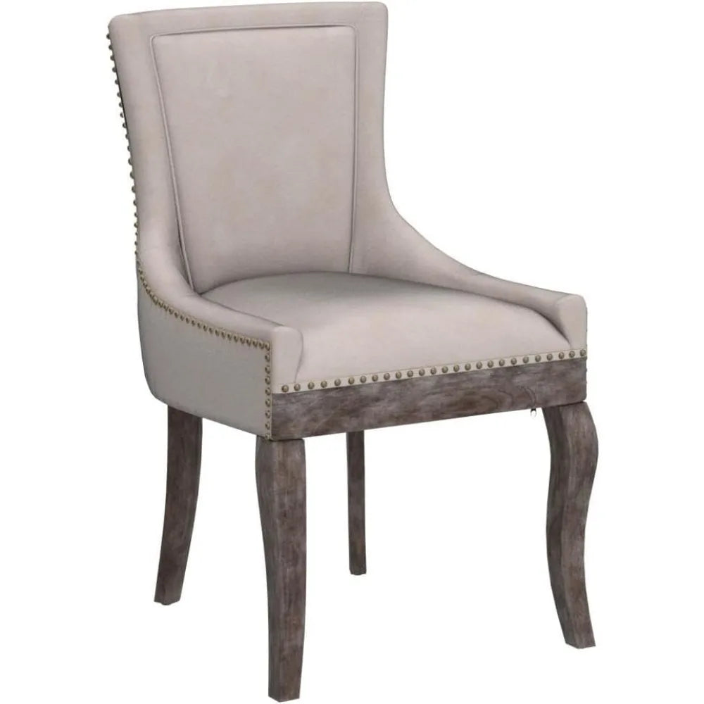 Fabric Upholstered Side Chairs Set of 2, Solid Wood Kitchen Dining Room Chairs with Nailheads Legs (Fabric Beige)