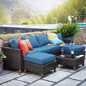 Outdoor Furniture, Patio Wicker Sectional Sofa Modular Furniture Set Single Sofa with Thick Cushions for Deck Porch Poolside Ga