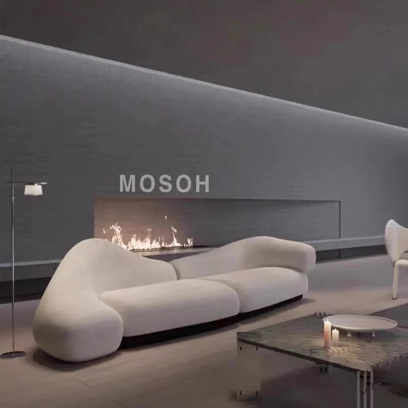 Simple modern special-shaped living room sofa Italian Baxtier designer high-end lamb wool fabric straight-row sofa