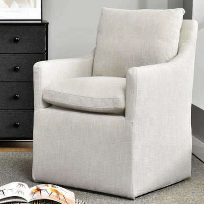 Upholstered Dining Chair,Linen Accent Chair for Living Room,Single Sofa with 4 Casters,Upholstered Armchair for Bedroom Reading