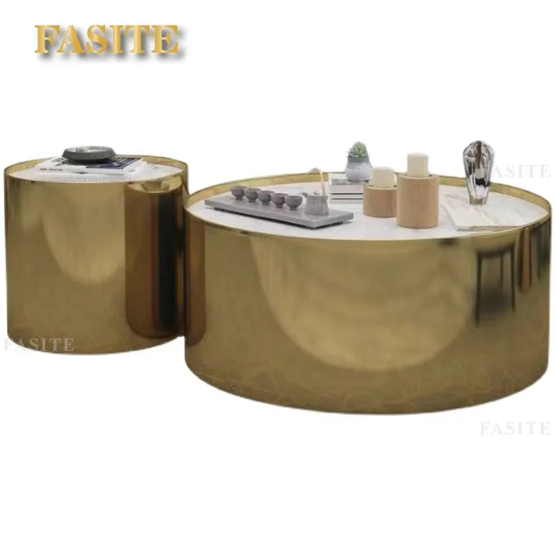 Nordic Brass coffee table round size combination stainless steel marble tea table