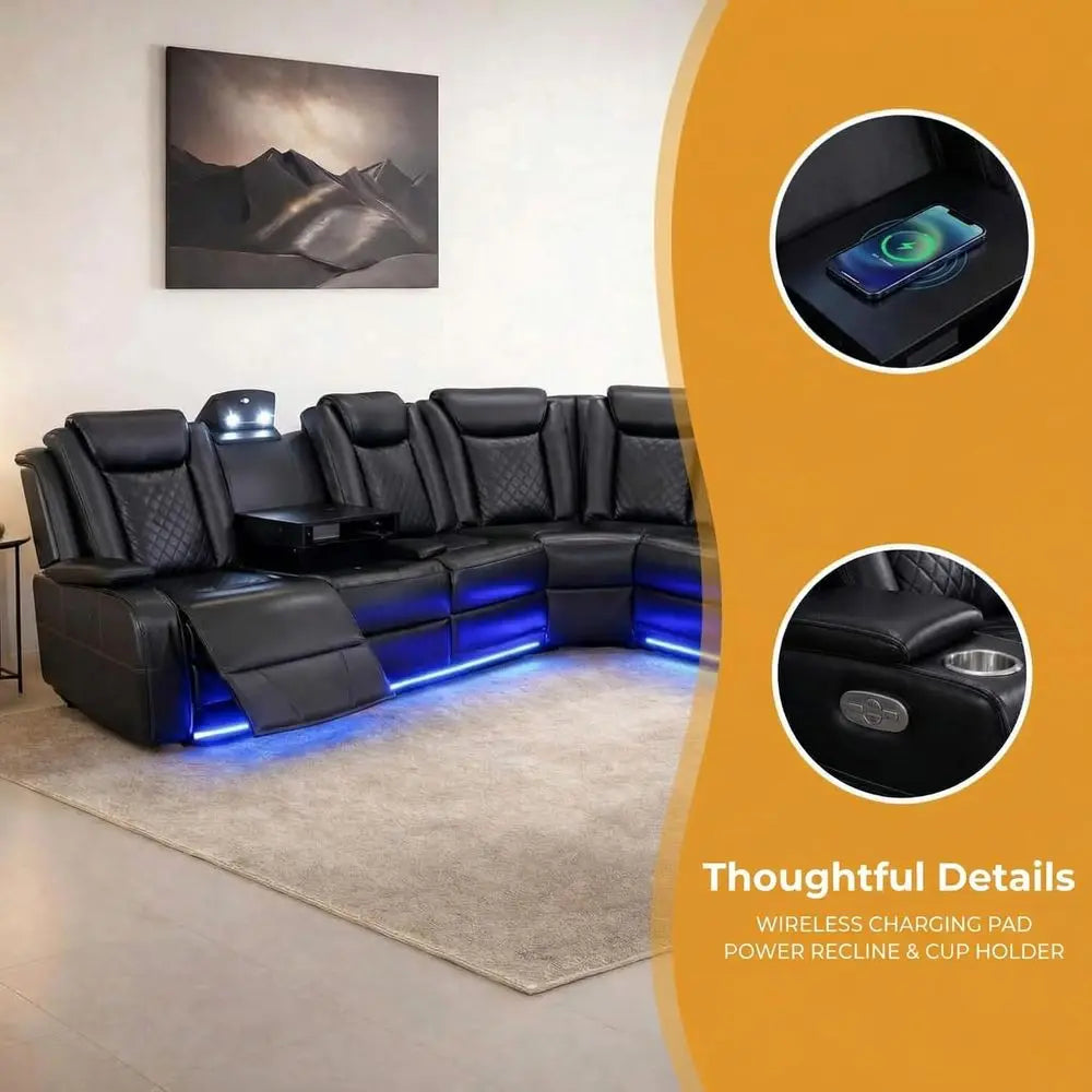 Power Recliner Set with LED, Cup Holders & Home Theater