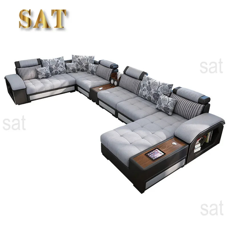 -Modern Living Room Sofa Couch Set U Shaped Couches Luxury Microfiber Leather Fabric Sectional Sofas For Home Furniture Indoor