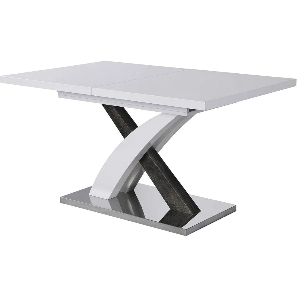High Gloss White Extendable Dining Table 6 to 8-Seater with Stainless Steel Base
