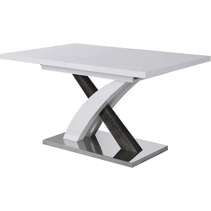 High Gloss White Extendable Dining Table 6 to 8-Seater with Stainless Steel Base