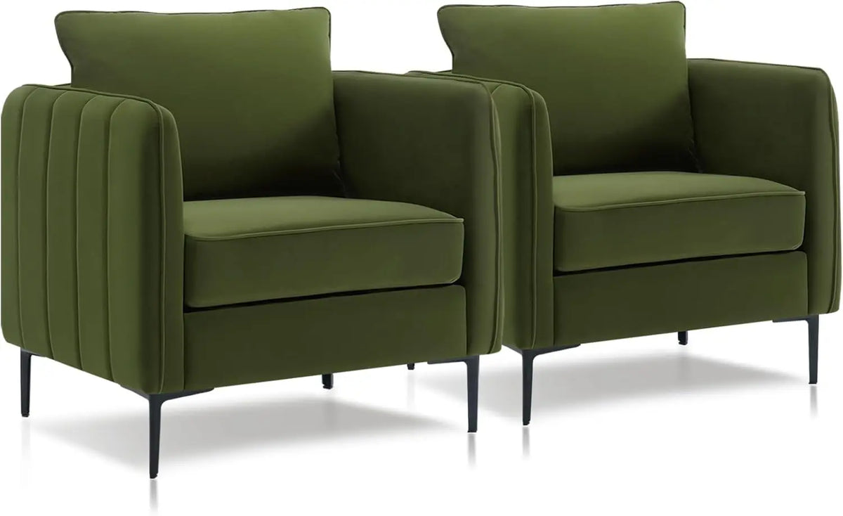 Modern Upholstered Sofa Chair, Velvet Accent Chairs Set of 2, Comfy Armchair with Thick Cushion & Metal Legs, Customized