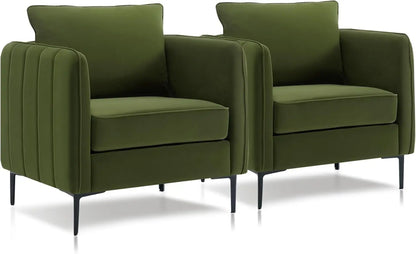Modern Upholstered Sofa Chair, Velvet Accent Chairs Set of 2, Comfy Armchair with Thick Cushion & Metal Legs, Customized