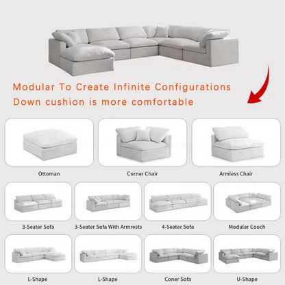 Modern Style Comfortable Coud Couch Living Room Furniture Modular Down Filling Velvet Fabric Sectional Sofa Set
