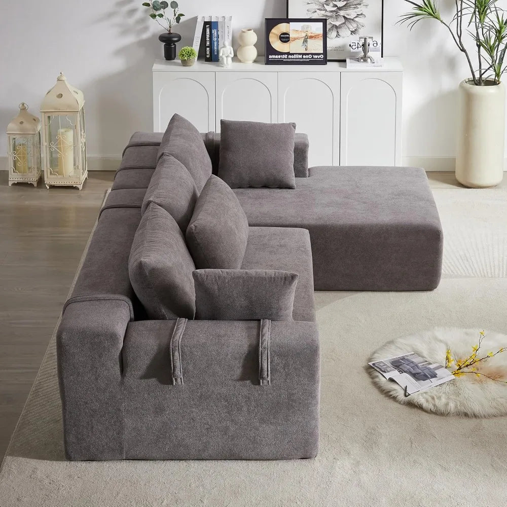 108'' L-Shaped Modular Sectional Sofa, Upholstered Chenille Cloud Couch with 6 Pillows, Cozy Deep Seat Couch for Living Room