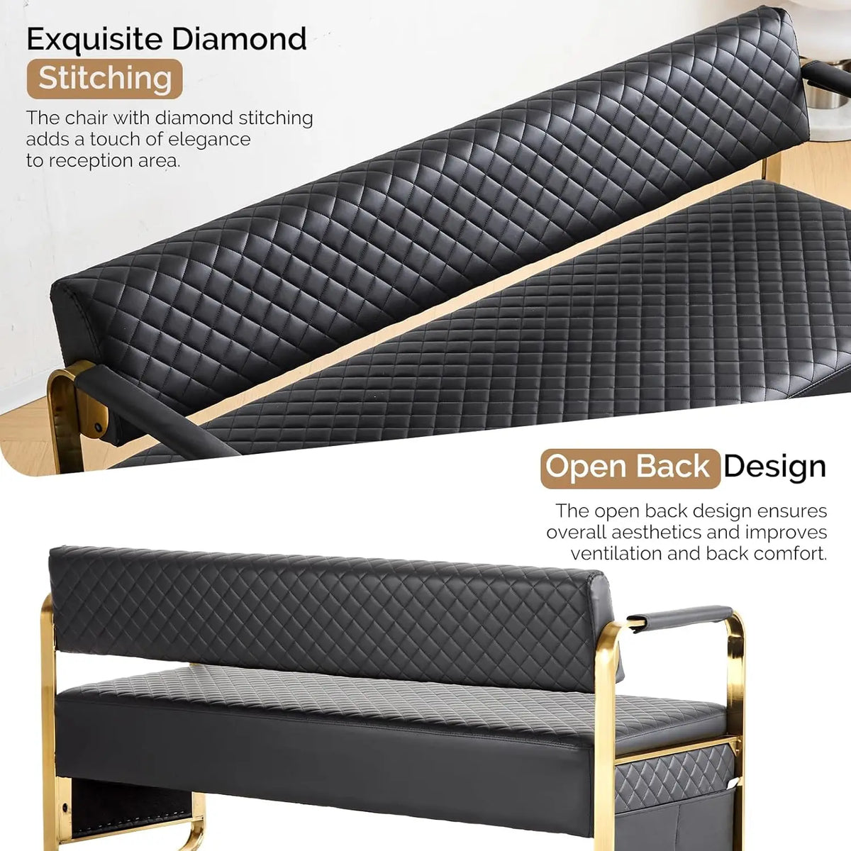 Luxury Waiting Room Chairs with Gold Arms, 57.5