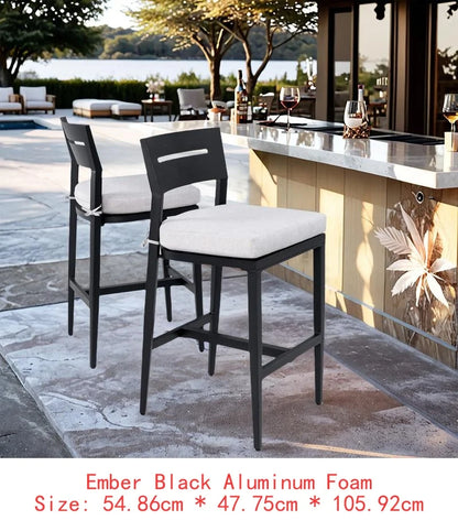 Modern Outdoor 2-Piece Swivel Bar Chairs - Aluminum Frame, 360° Swivel, Ergonomic Backrest, Tapered Legs, Sunbrella Cushion,