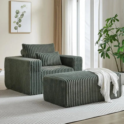 Corduroy Upholstered Square Bean Bag Chair with Footrest, Comfy Lazy Sofa Couch with Pillows, Ideal for Relaxation and Comfort